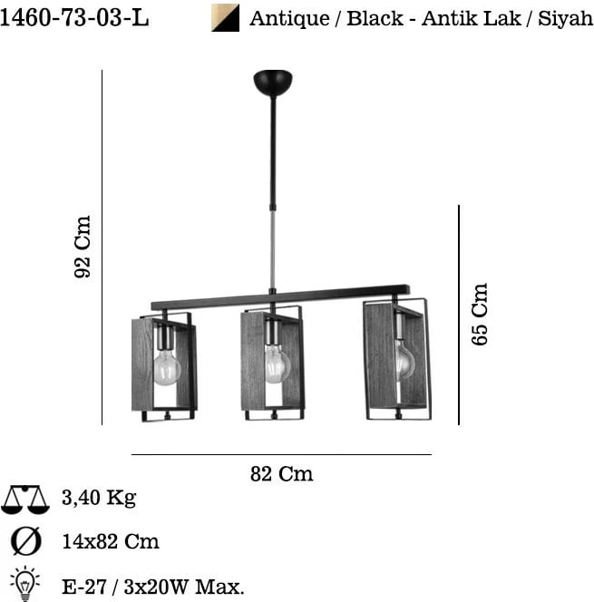 Llambë tavani Opviq, Karo, ngjyrë antike dhe e zezë, 73-03-L