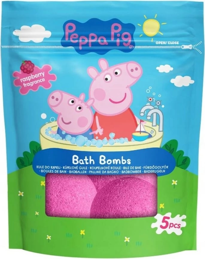 Set bombash për banjë për fëmijë Peppa Pig Raspberry 5x50g