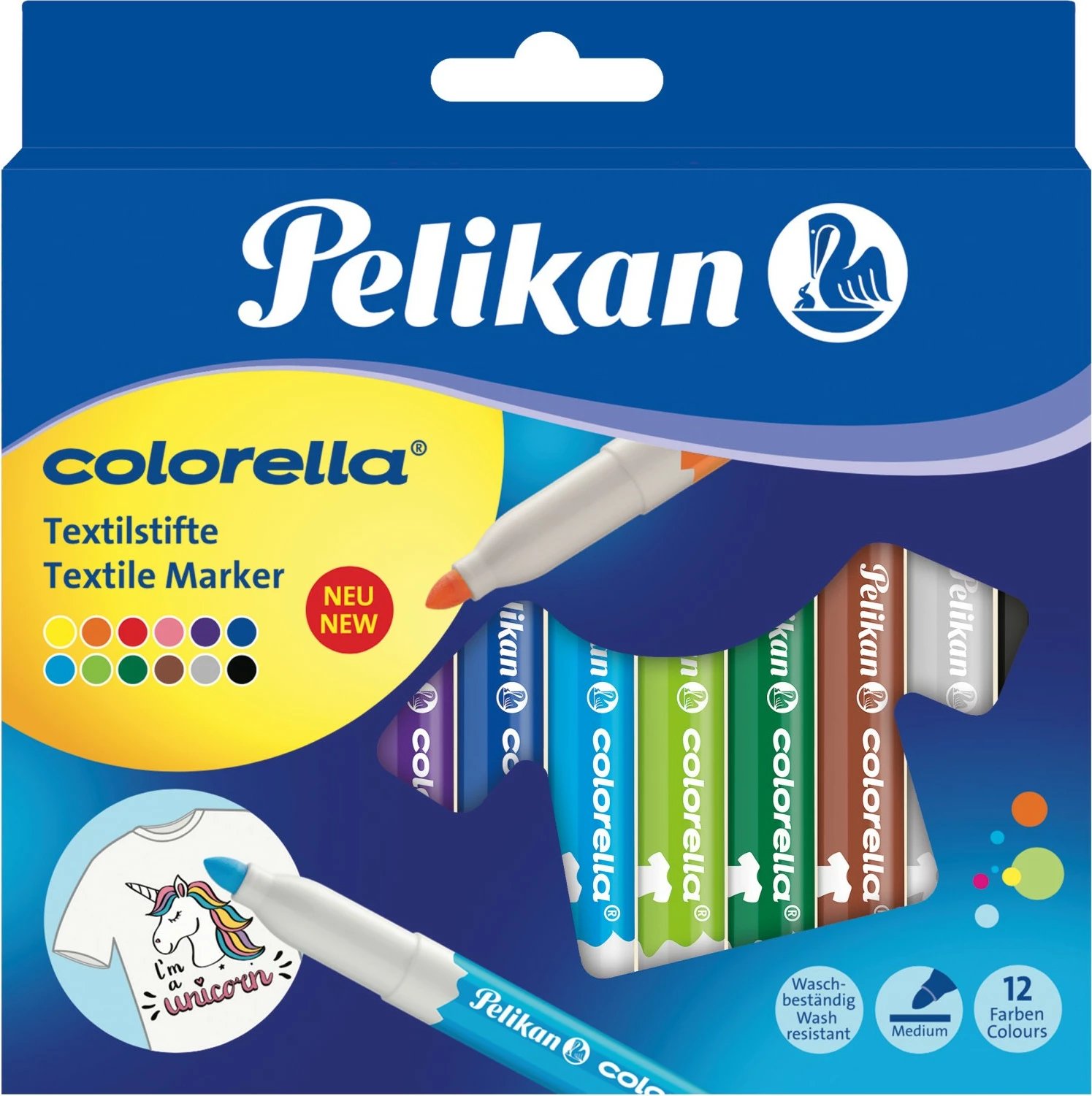 Set marker tekstili Pelikan Colorella Textile, 12 ngjyra, medium