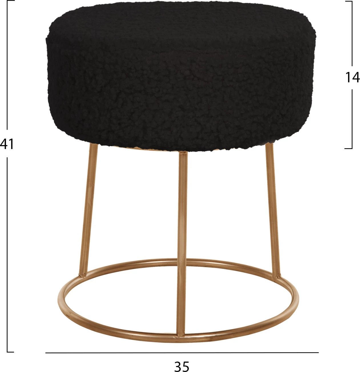 Karrige për bar KARLO FH8411.24, pëlhurë boucle e zezë, bazë e artë, Φ35x41H cm