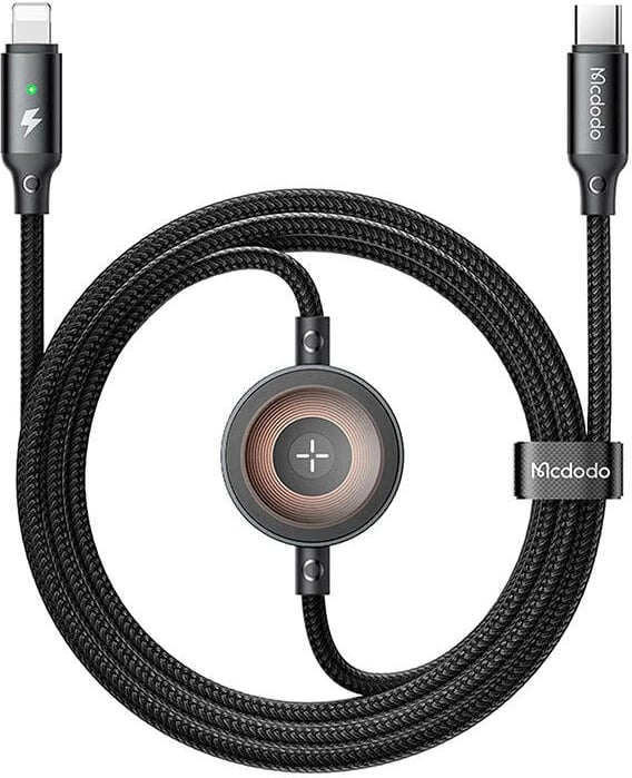 Kabllo 2-në-1 Mcdodo CA-5680, USB-C në Lightning + karikues për Apple Watch, 36W, 1.5m, e zezë