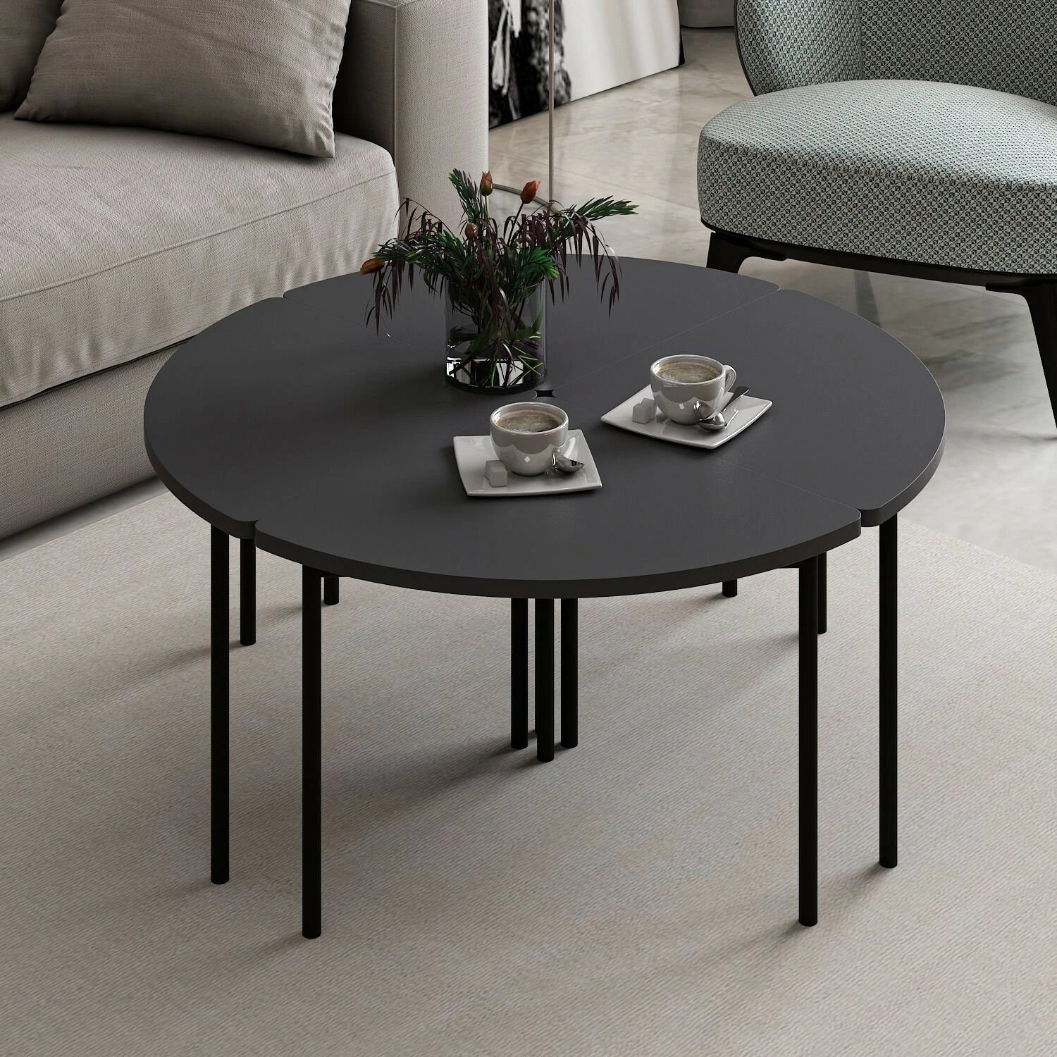 Set tavolinash kafeje Hanah Home, Emma - 8919, ngjyrë antracit