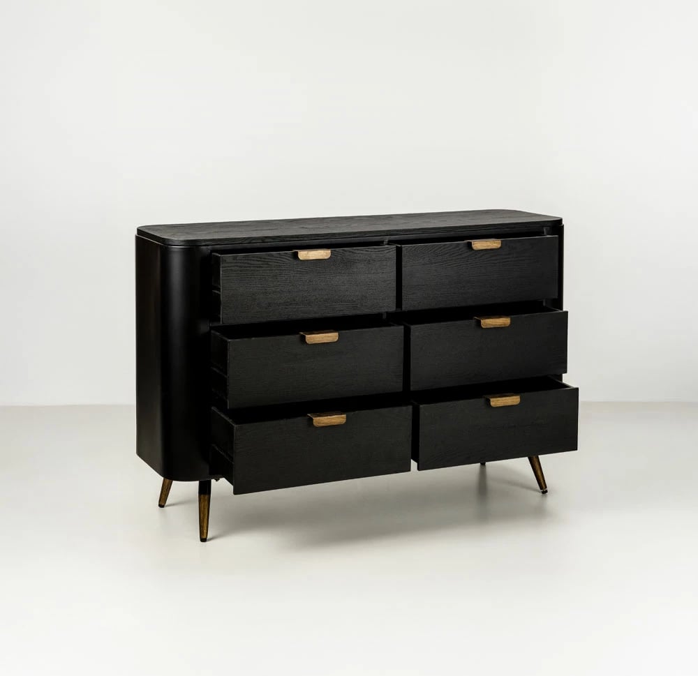 Komodë Colombo, e zezë me detaje të arta, 118x39x77