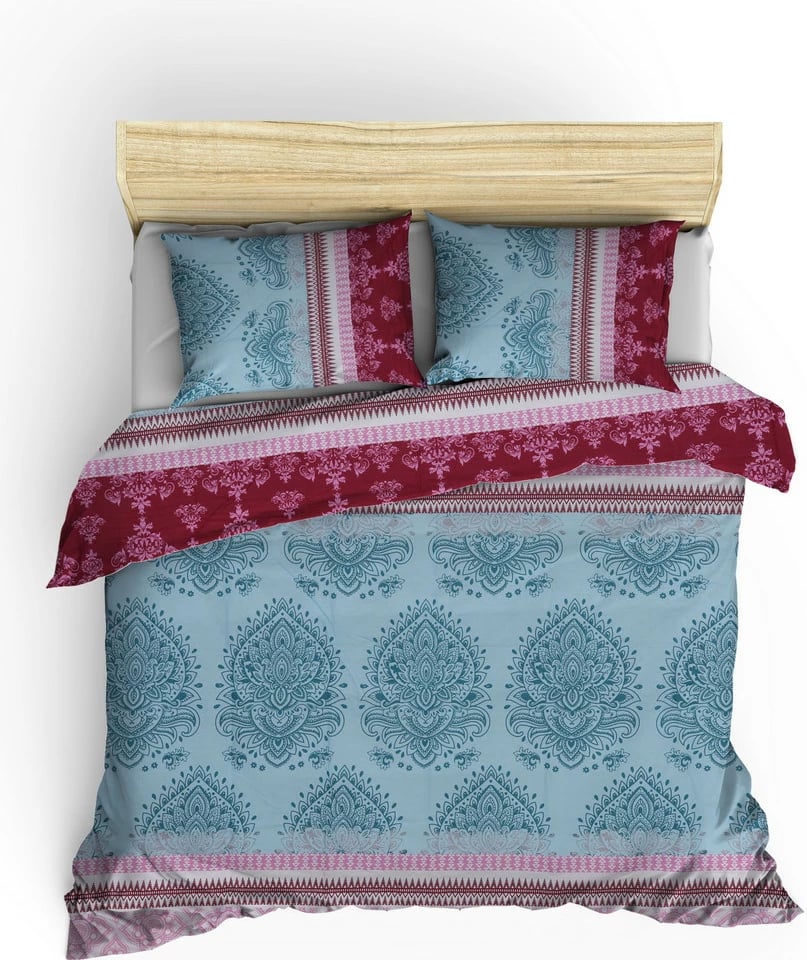 Set mbulesë për jorgan dopio Ranforce, ngjyrë fuchsia, mint, e bardhë, Almira