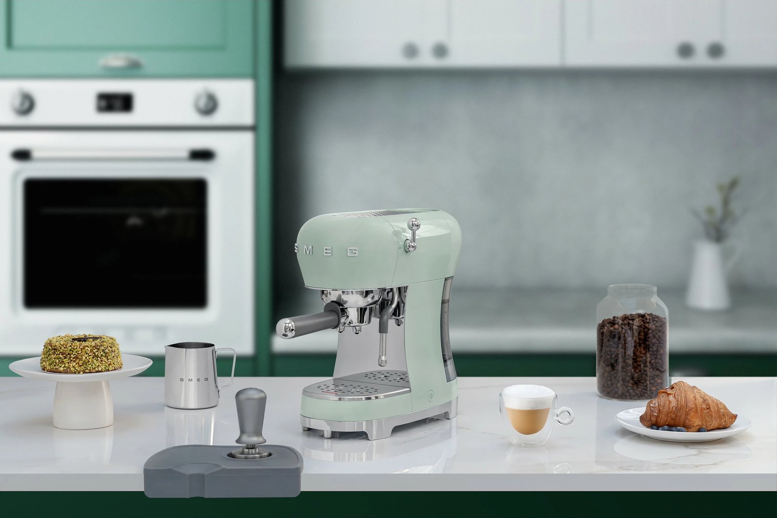 Aparat espresso SMEG ECF02PGEU, 1.1L, 15 bar, jeshil