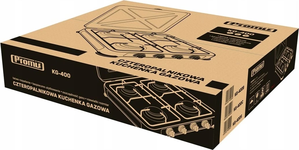 Pllakë me gaz Promis KG400C, e zezë e bardhë