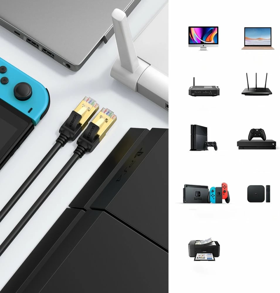 Kabllo rrjeti Ugreen NW107, Cat 7 F/FTP, RJ45, 15m, e zezë