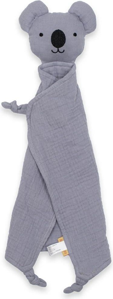 lodër përqafimi muslin, New Baby, Koala, 30x30 cm, 100% pambuk organik, gri