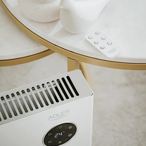 Ngrohës konvektor Adler AD 7752 2000W, ekran LED me prekje, telekomandë, timer 1–24h, IPX24, i bardhë/gri