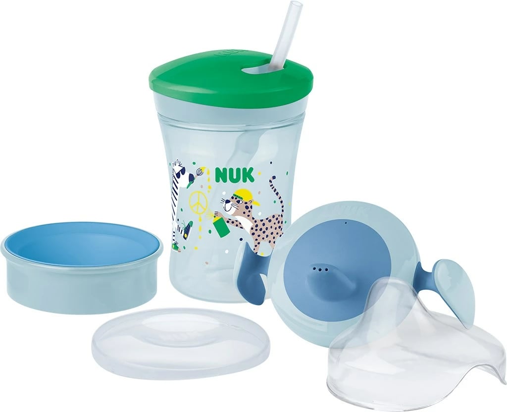 Gotë bebe NUK Learn to Drink Set, 230 ml, jo-pikëse, BPA-free, 6+ muaj, për djem, e kuqe