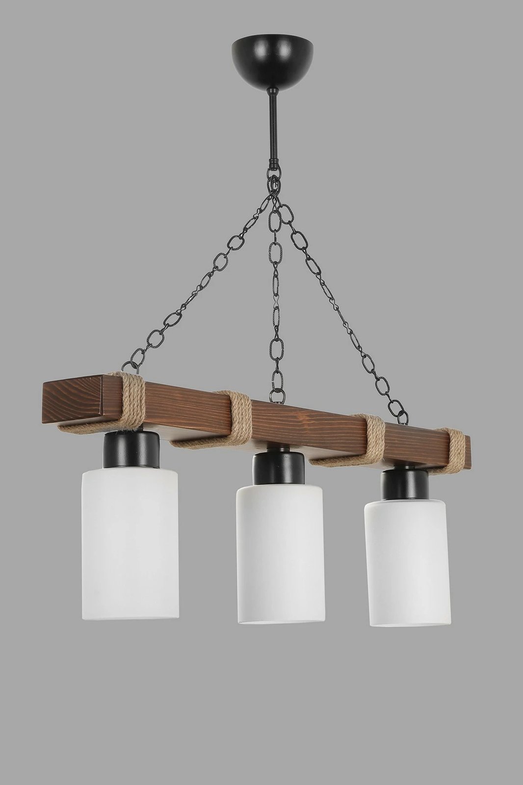 Llambë tavani Opviq Jasmin, 3 copa, dru, ngjyrë arre, cilindër me xham opal, e bardhë