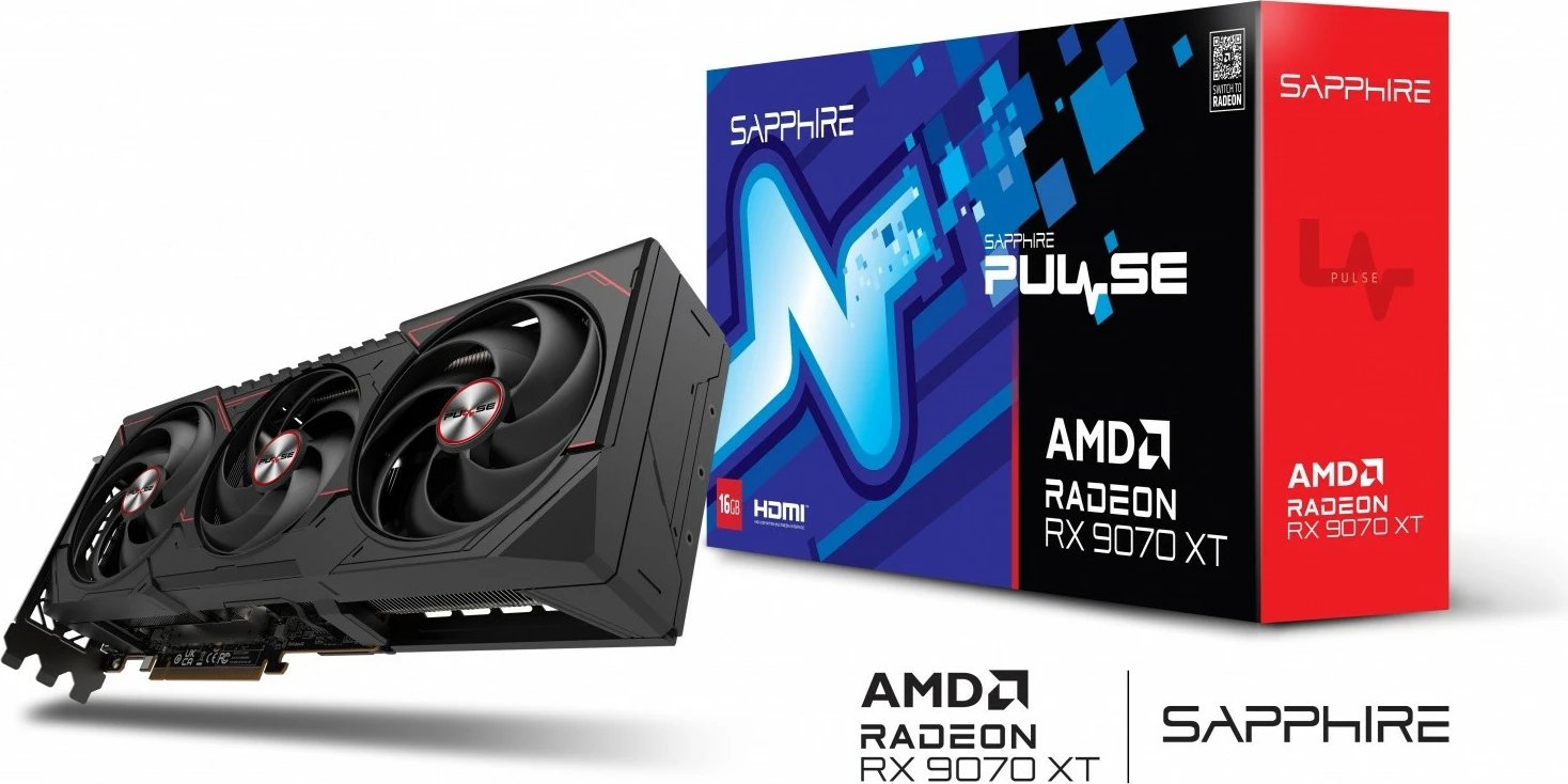 Kartelë grafike Sapphire Radeon RX 9070 XT PULSE, 16GB GDDR6, 256-bit, 3 ventilatorë, PCI-E 5.0