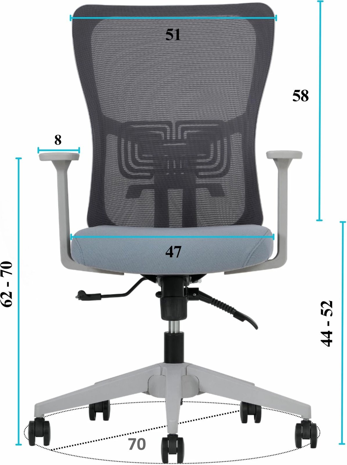 Karrige zyre Skye Decor, mbështetje mesit, 108 cm, ngjyrë gri