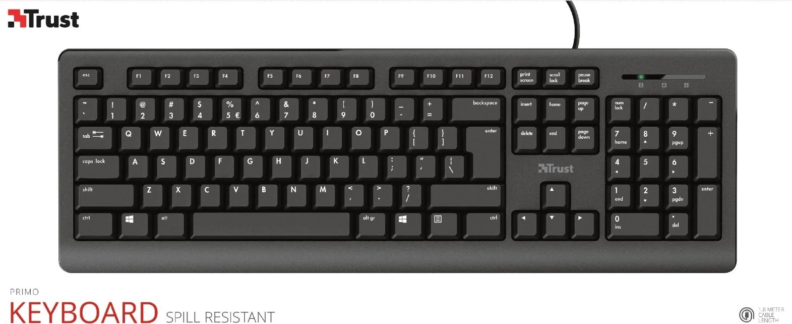 Tastierë Trust Primo, USB, QWERTY US English, e Zezë