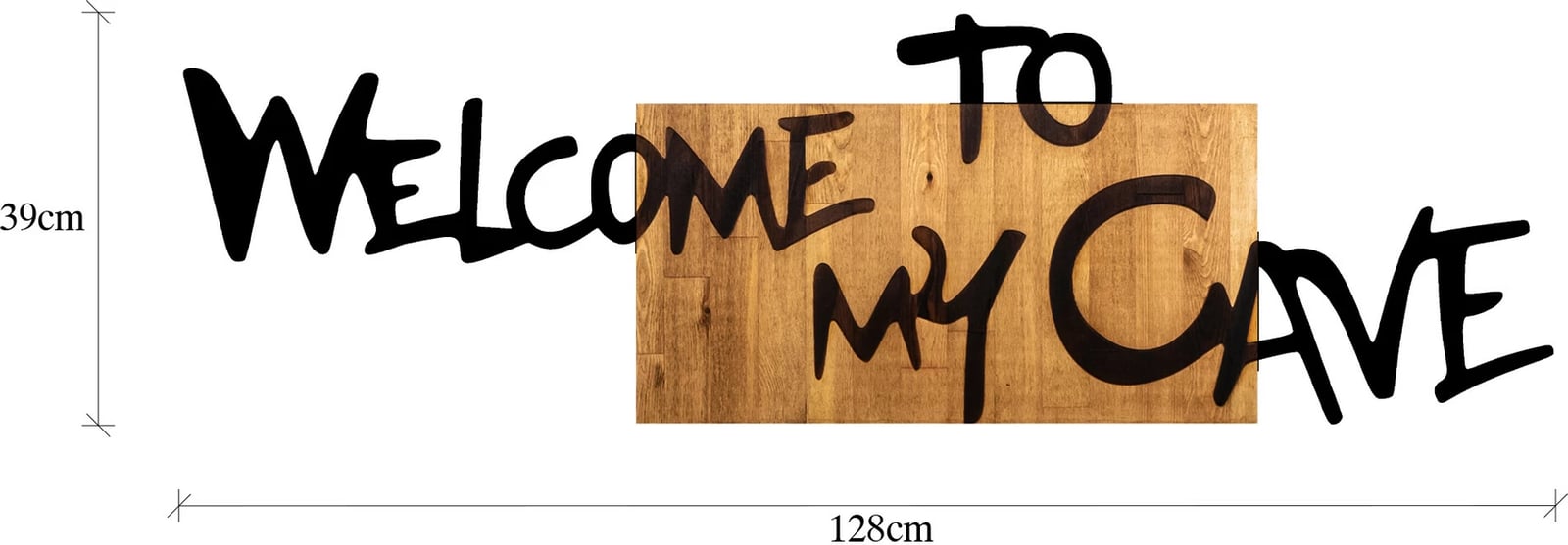Aksesor dekorativ për mur, dru dhe metal, ngjyrë arre dhe e zezë, Welcome To My Cave, Wallity