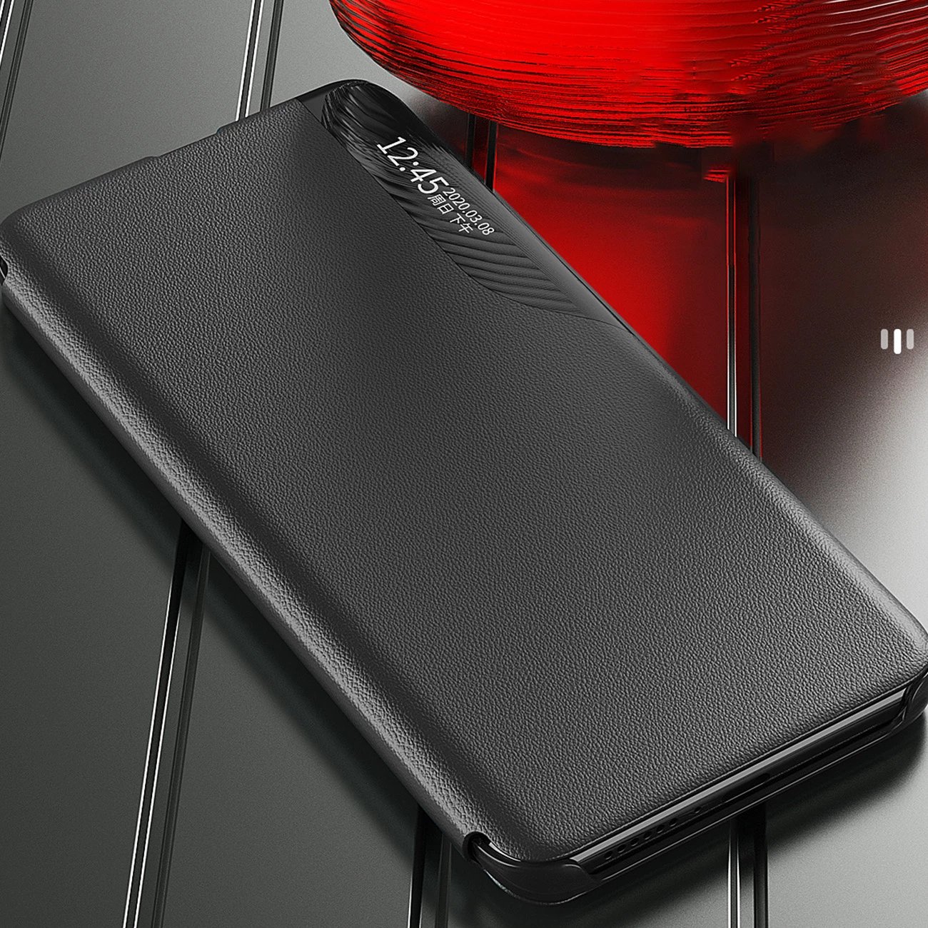 Mbështjellës Hurtel Eco Leather View Case për Xiaomi Redmi Note 12 Pro / Poco X5 Pro 5G, me qëndrim, i zi