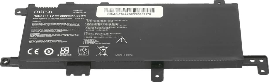 Bateri laptop Mitsu për Asus F542, 3800 mAh, 7.6V, Li-poly, Zezë