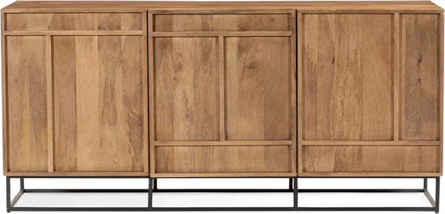 Bufe Craft me 3 dyer, dru mango natyral, këmbë metalike të zeza, 160x44x75