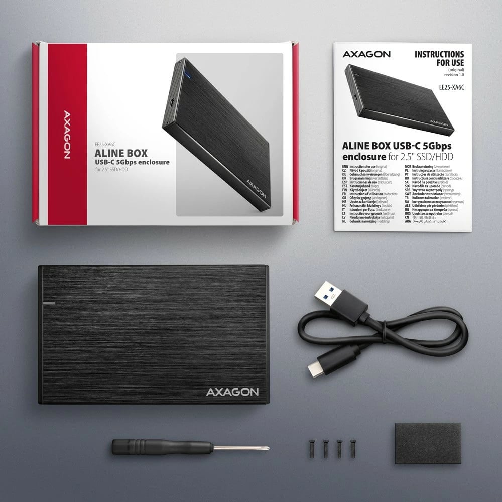 Kasë e jashtme AXAGON EE25-XA6C, 2.5", USB-C 3.2 Gen 1, Alumini, E zezë