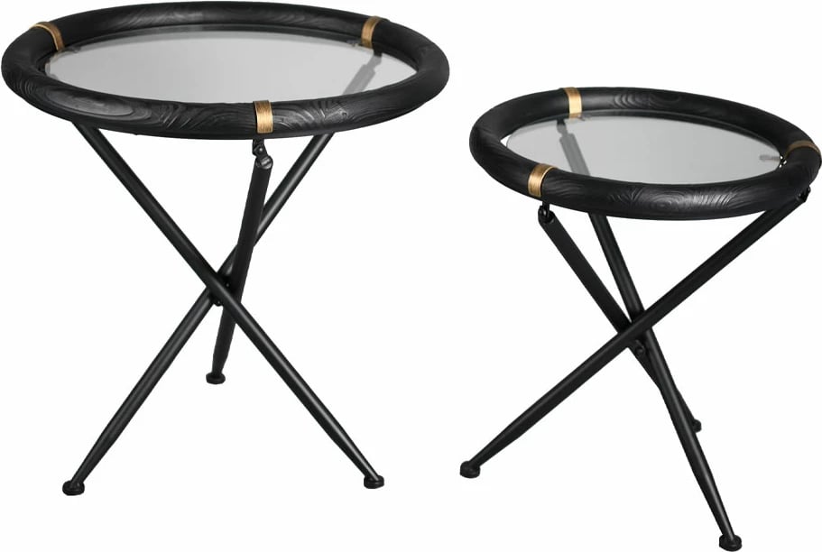 Set tavolinash anësore COLOMBO, 2 copë, e zezë dhe ari, 64x64x64