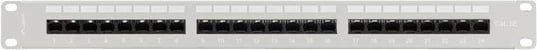 Patch panel LANBERG 24 porta 1U 19" kat.5E, ngjyrë gri me organizues kabllosh