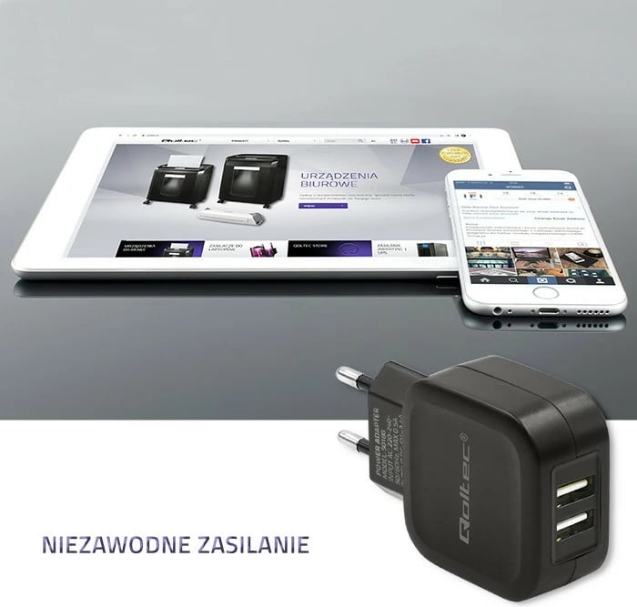 Karikues muri Qoltec 50188, 17W, 2xUSB + kabllo USB Type-C, i zi