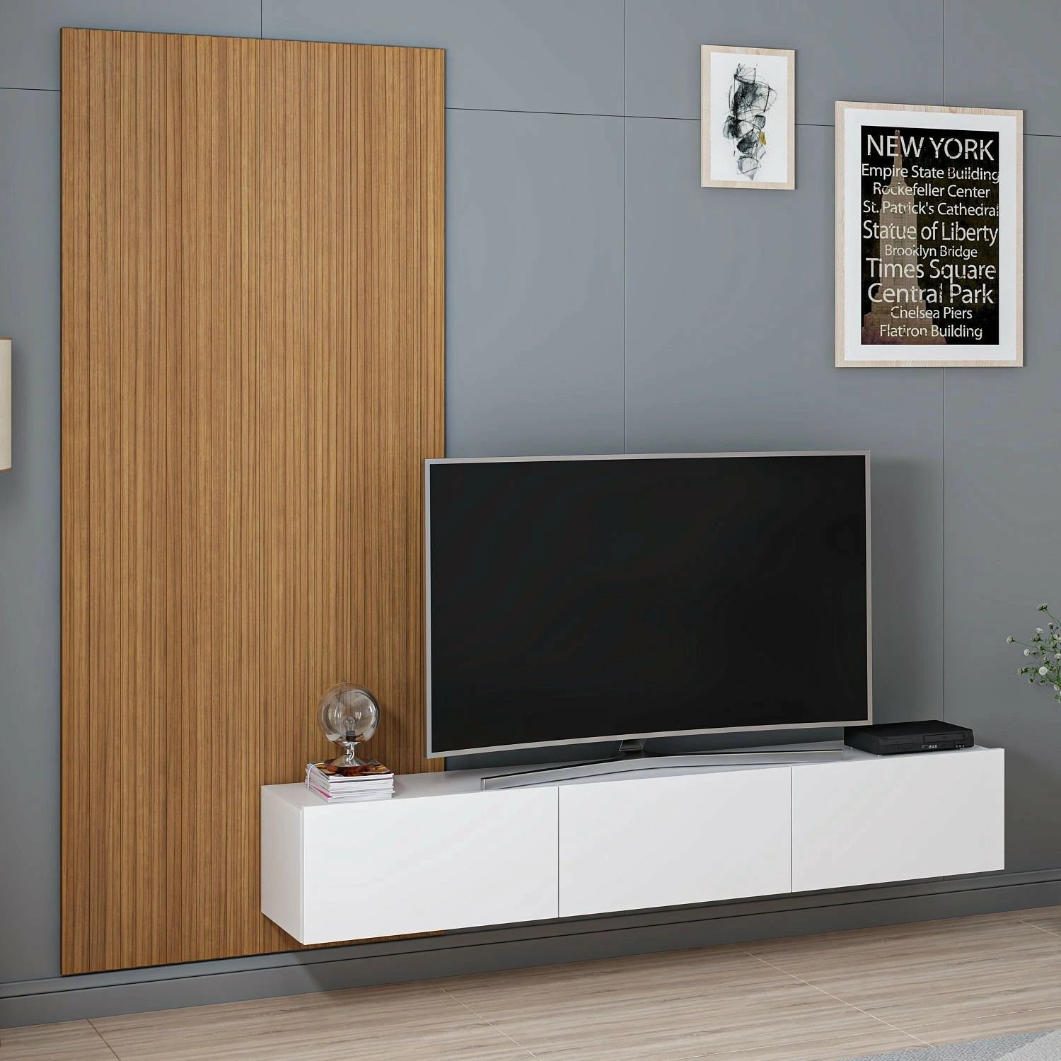 Komodë TV Skye Decor, Rigel, e bardhë dhe lis, 180x30x32 cm