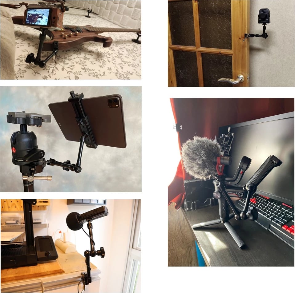 Mbajtës kapëse për kamerë/mikrofon, Hurtel, universal me krah të artikuluar, i rregullueshëm, zi