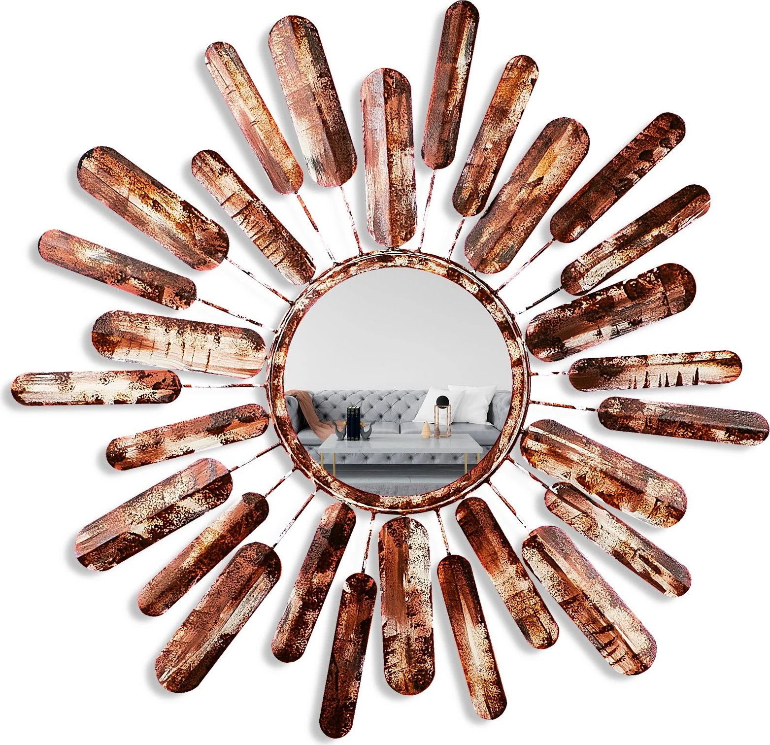 Pasqyrë dekorative, model dielli, shumëngjyrëshe, Mirror Sun 3, 75x75x4cm