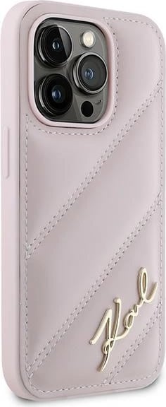 Mbështjellës Karl Lagerfeld Diagonal Quilted Script për iPhone 14 Pro, Rozë
