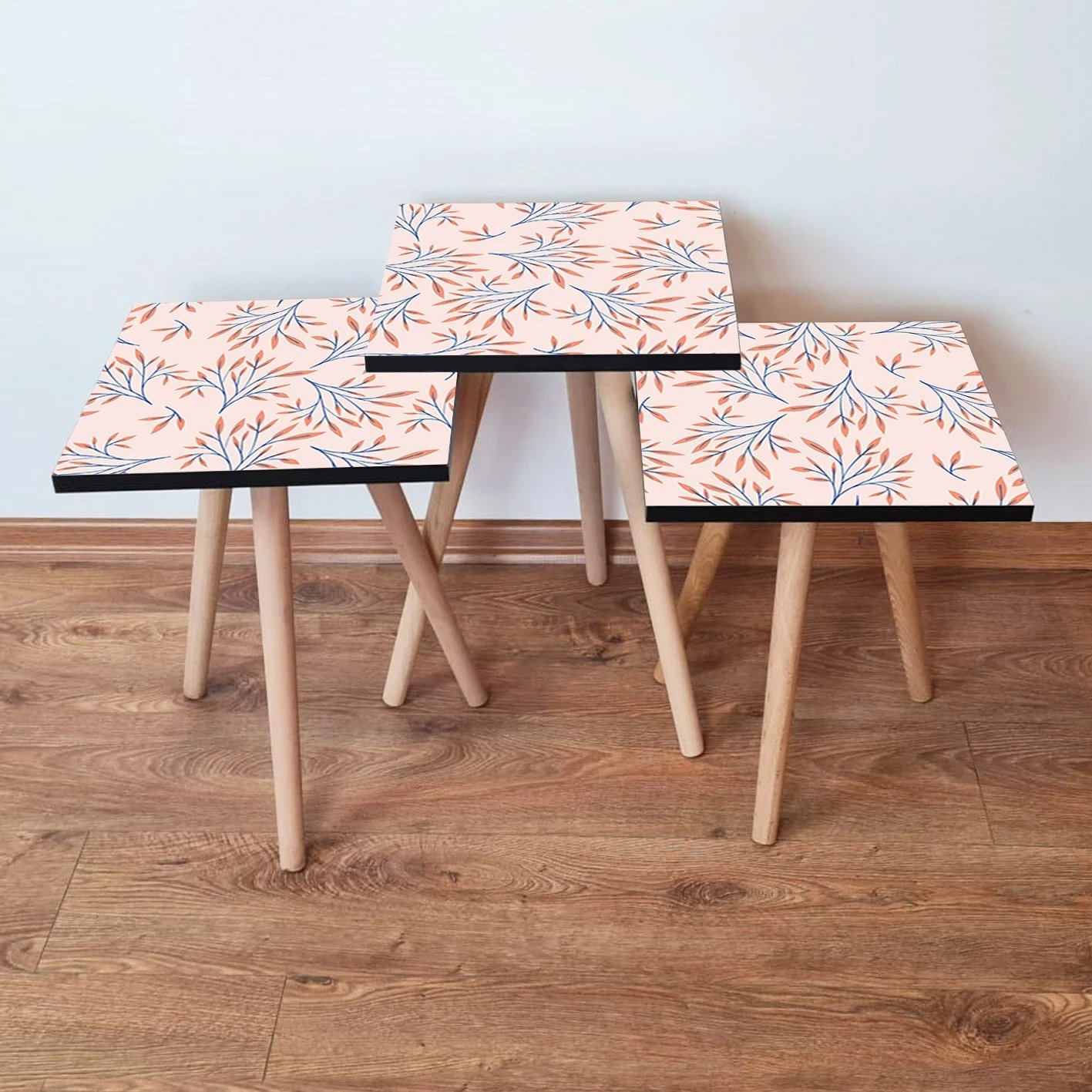 Set tavolinash ndihmëse, 3 copë, Skye Decor, ngjyrë blu e errët dhe salmon, 3Shp169