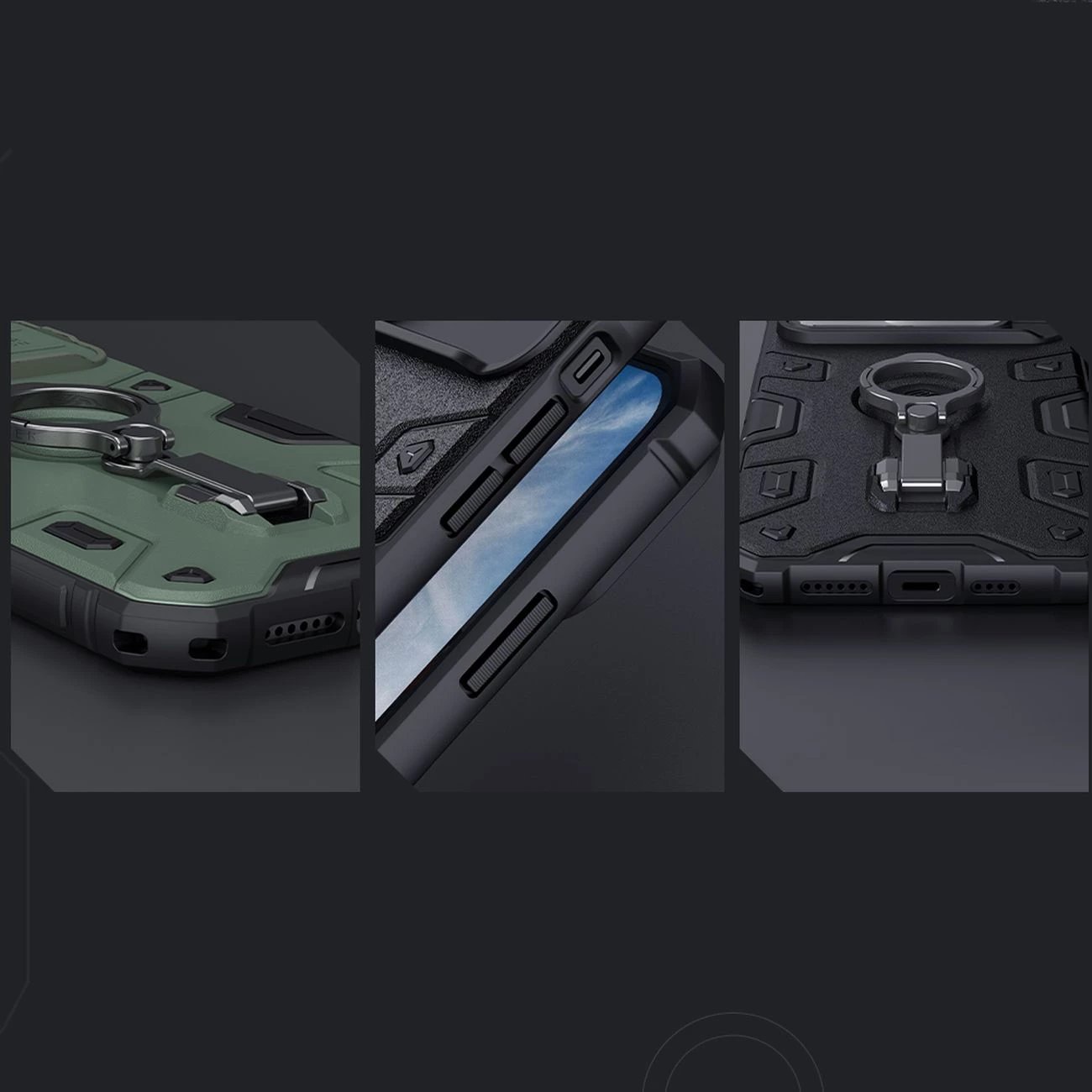 Mbështjellës Nillkin CamShield Armor Pro për iPhone 14 Plus, me mbrojtës kamere, mbajtëse unaze, i zi
