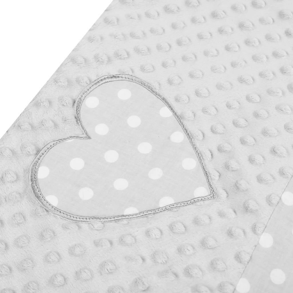 fole bebe luksoze, NEW BABY, Heart, minky i kthyeshëm me rregullim me kordelë, 55x75 cm, gri, set me jastëk dhe batanije