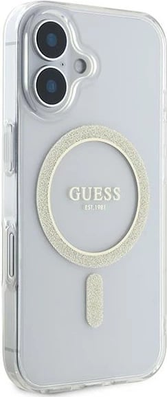 Mbështjellës Guess IML Glitter Circle MagSafe për iPhone 16, Transparent