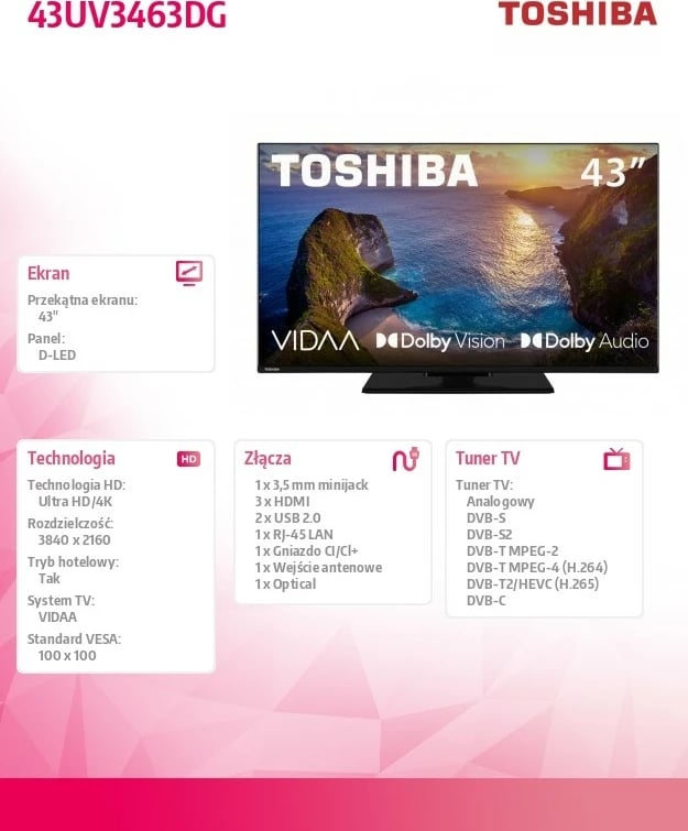 Televizor Toshiba 43UV3463DG, 43", Ultra HD 4K, Smart TV, i zi