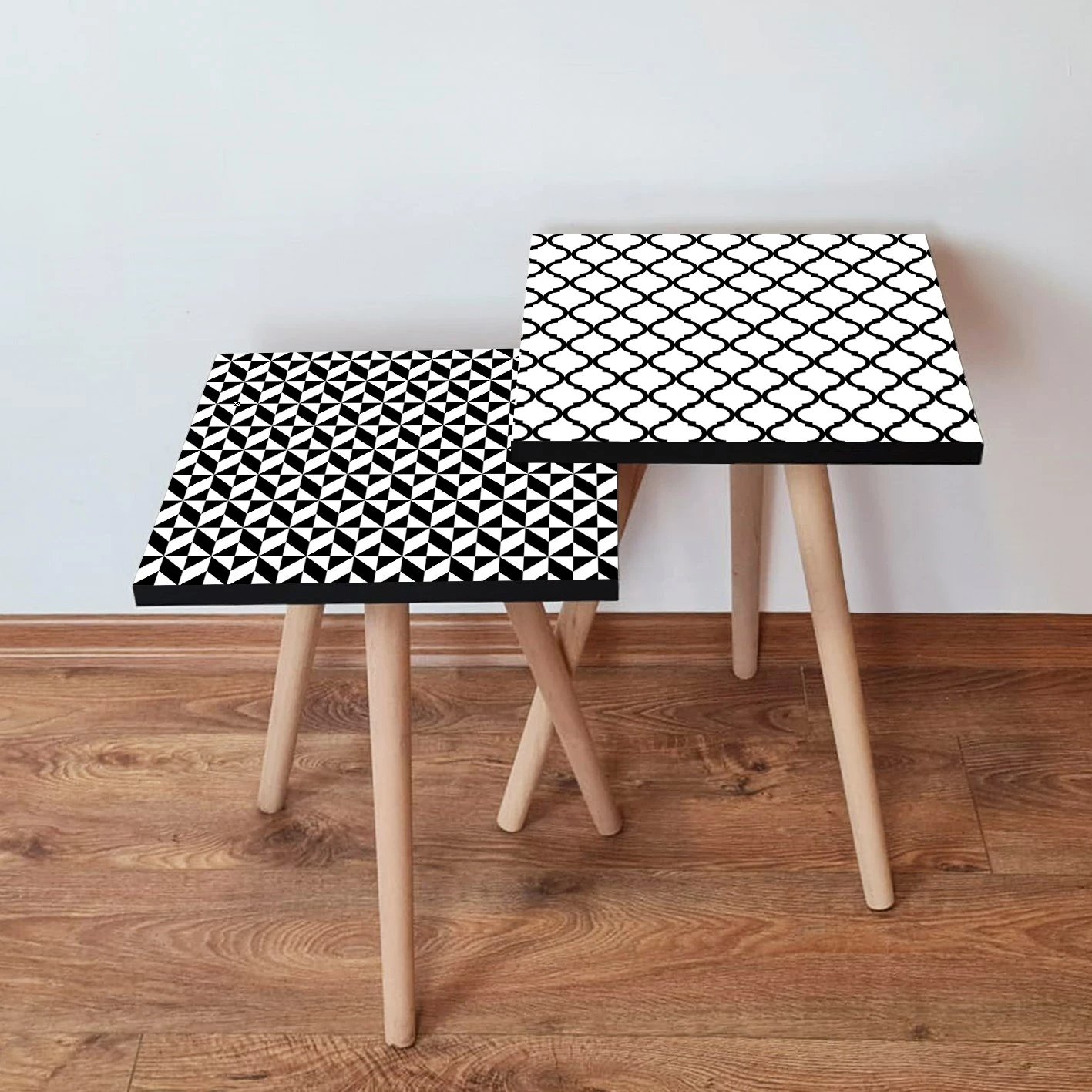 Set tavolina ndihmëse, dy pjesë, Skye Decor, 2Shp447, e zezë dhe e bardhë