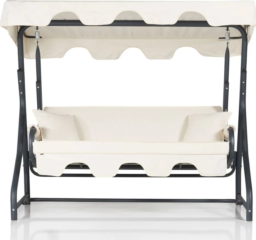 Karrige lëkundëse treshe për kopsht, Ruta 19, ngjyrë e gjelbër e errët dhe e bardhë Karrige lëkundëse treshe për kopsht, Ruta 19, ngjyrë e gjelbër e errët dhe e bardhë