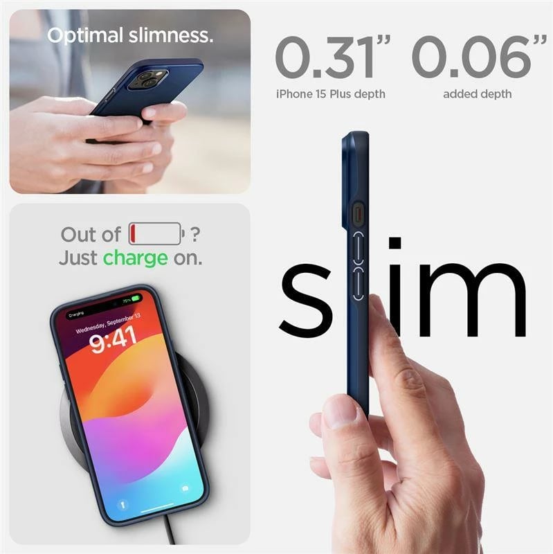 Mbështjellës Spigen Thin Fit për iPhone 15 Plus, Blu