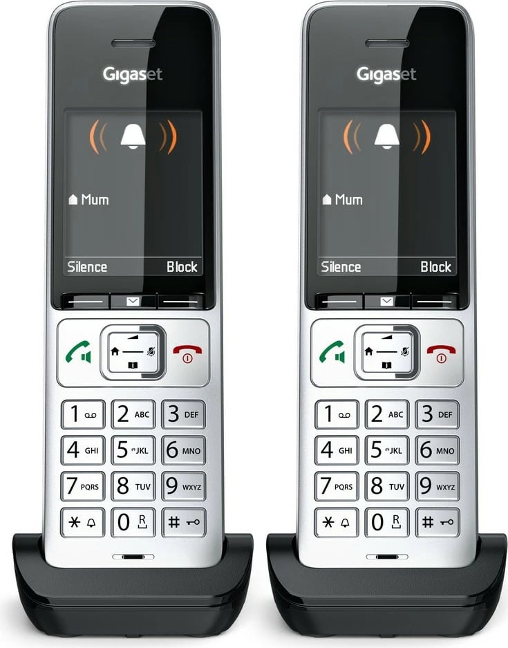Telefon Gigaset COMFORT 500HX duo, Analog/DECT, Mbështjellës me kabllo, ID thirrës, 200 kontakte, Zi, Argjendtë