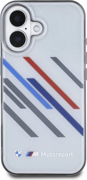 Mbështjellës BMW Motorsport IML Random Stripes për iPhone 16 Plus, Gri