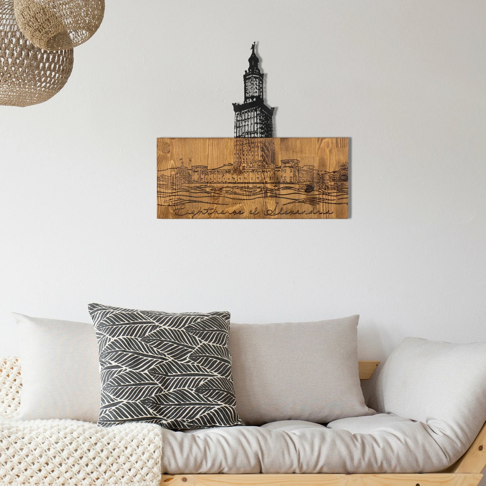 Aksesor dekorativ për mur, druri dhe metal, Wallity, Feneri i Aleksandrisë