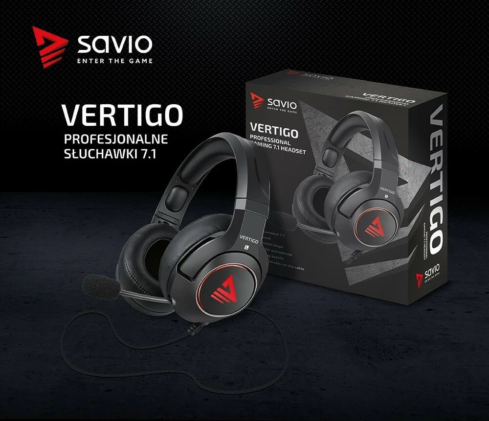 Kufje gaming Savio Vertigo me mikrofon, Surround 7.1, USB, të zeza Kufje gaming Savio Vertigo me mikrofon, Surround 7.1, USB, të zeza