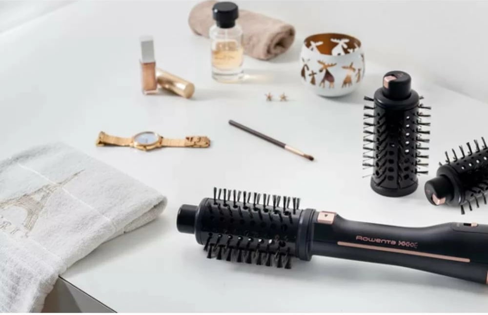 Furçë rrotulluese me ajër të nxehtë, Rowenta Ultimate Experience Virtuose CF9625F0, 2-në-1, diametër 38 mm, element ngrohës qeramik, funksion jonik, me çantë kadifeje