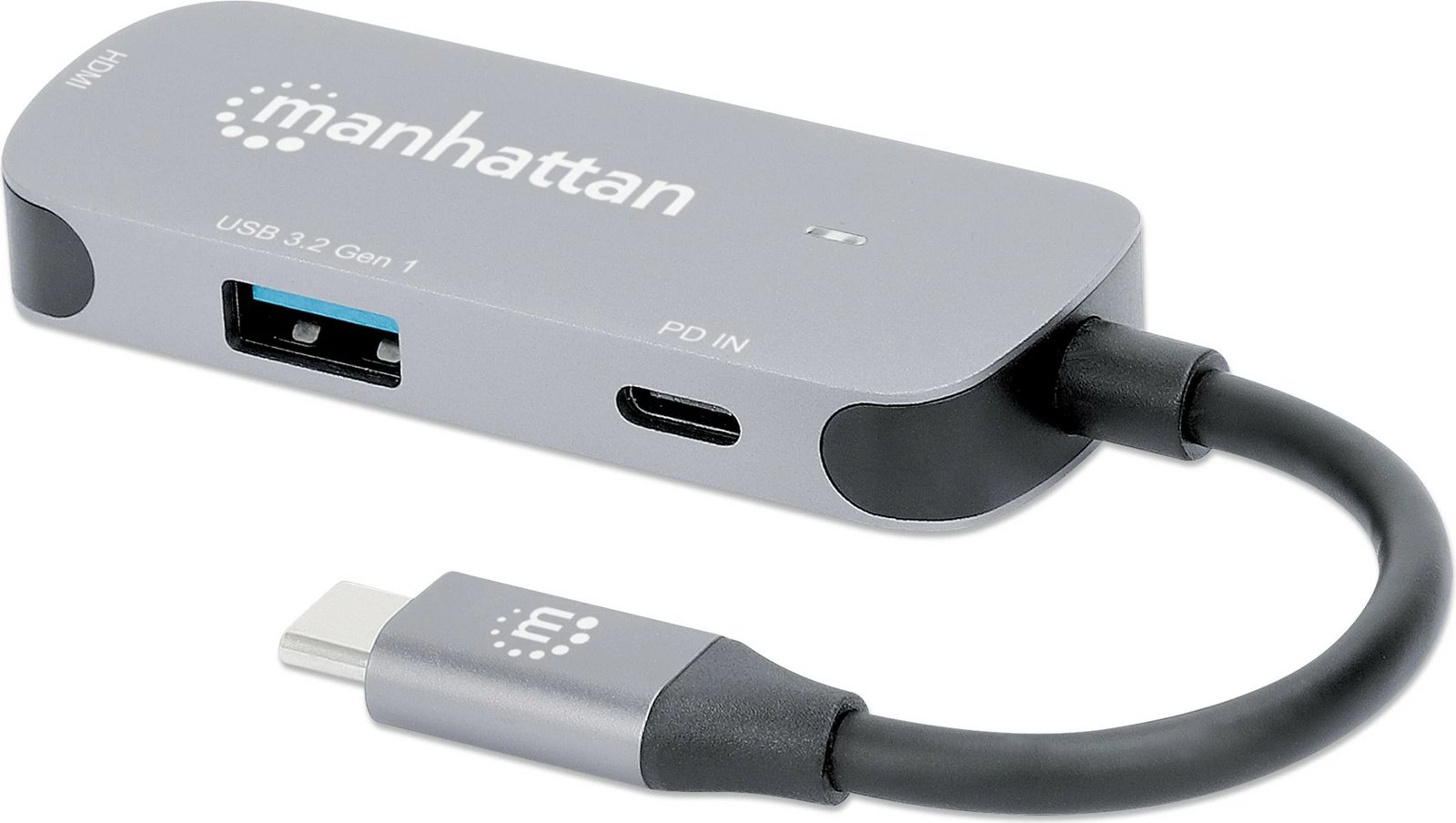 Dock 3-në-1 MANHATTAN, USB-A/USB-C, HDMI 4K60, USB Power Delivery, argjendtë