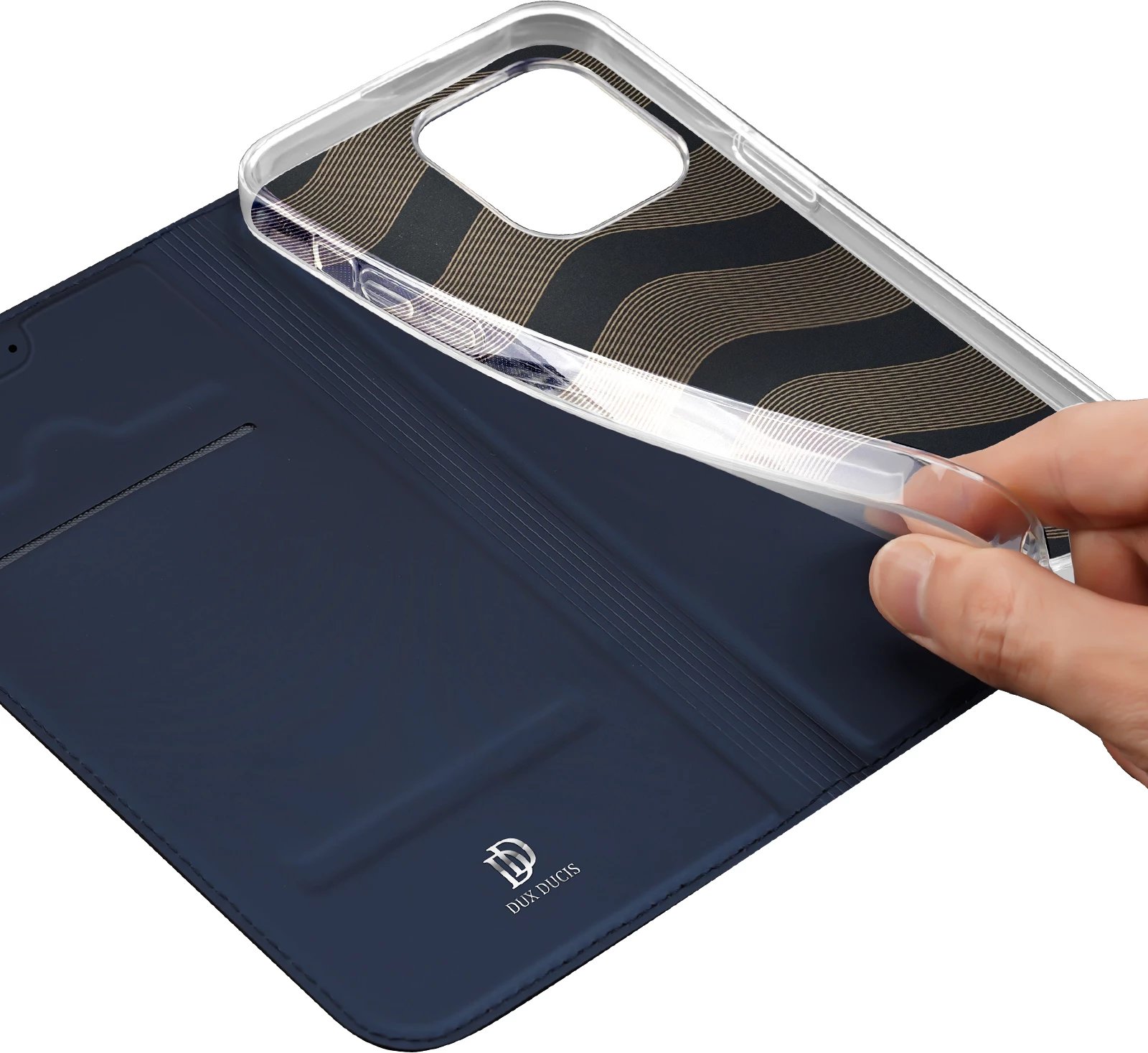 Mbështjellës Dux Ducis Skin Pro për iPhone 15 Pro Max, me xhep kartelash, me qëndrim, Kaltër