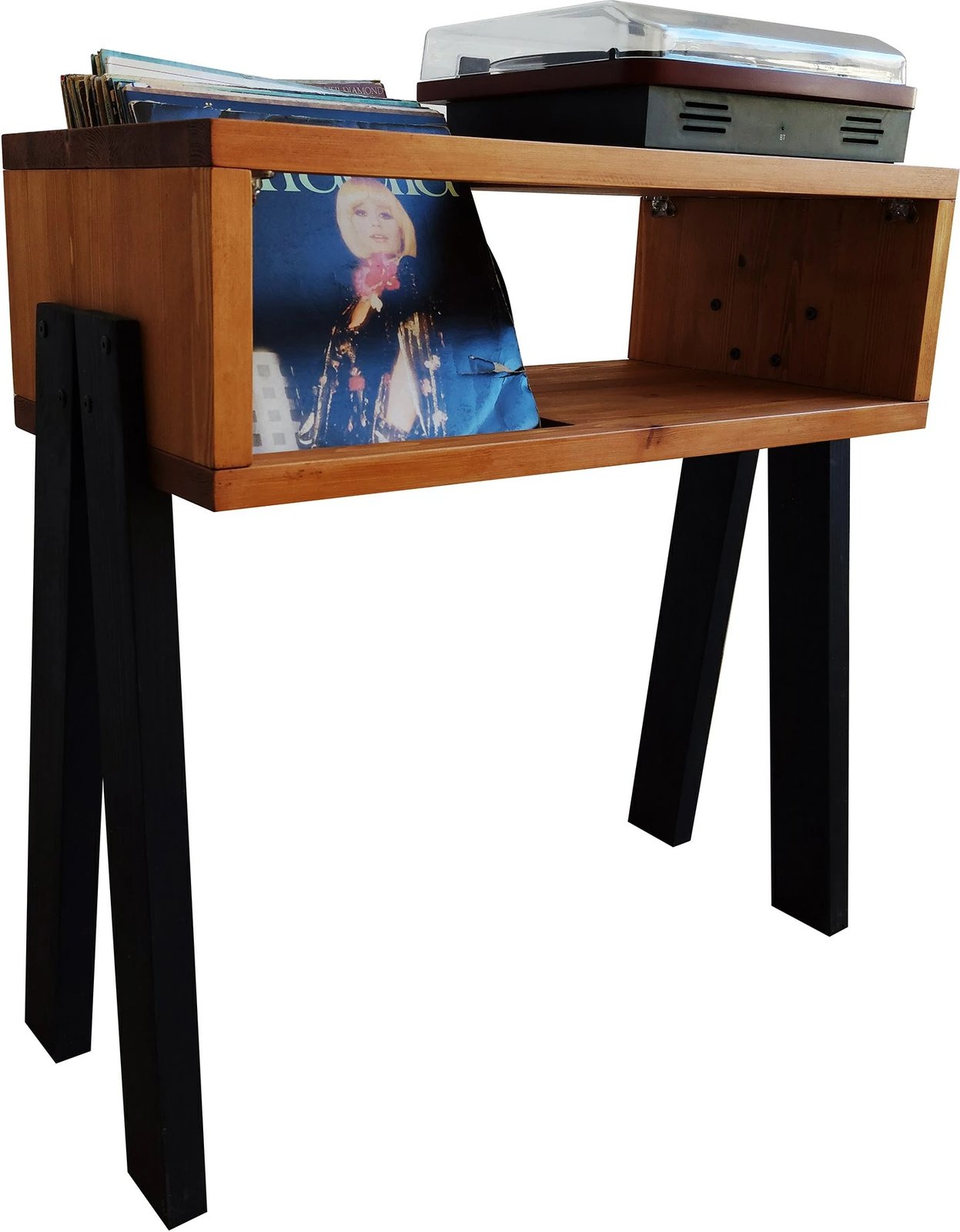 Mbajtëse për gramafon, Skye Decor, CPT2012-80, ngjyrë teak dhe e zezë