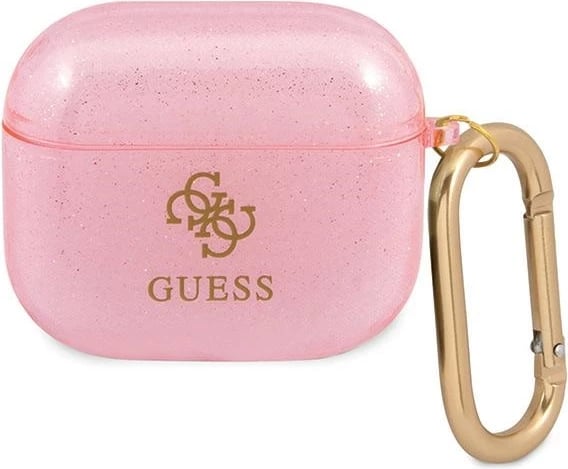 Mbështjellës Guess Glitter për AirPods 3, rozë