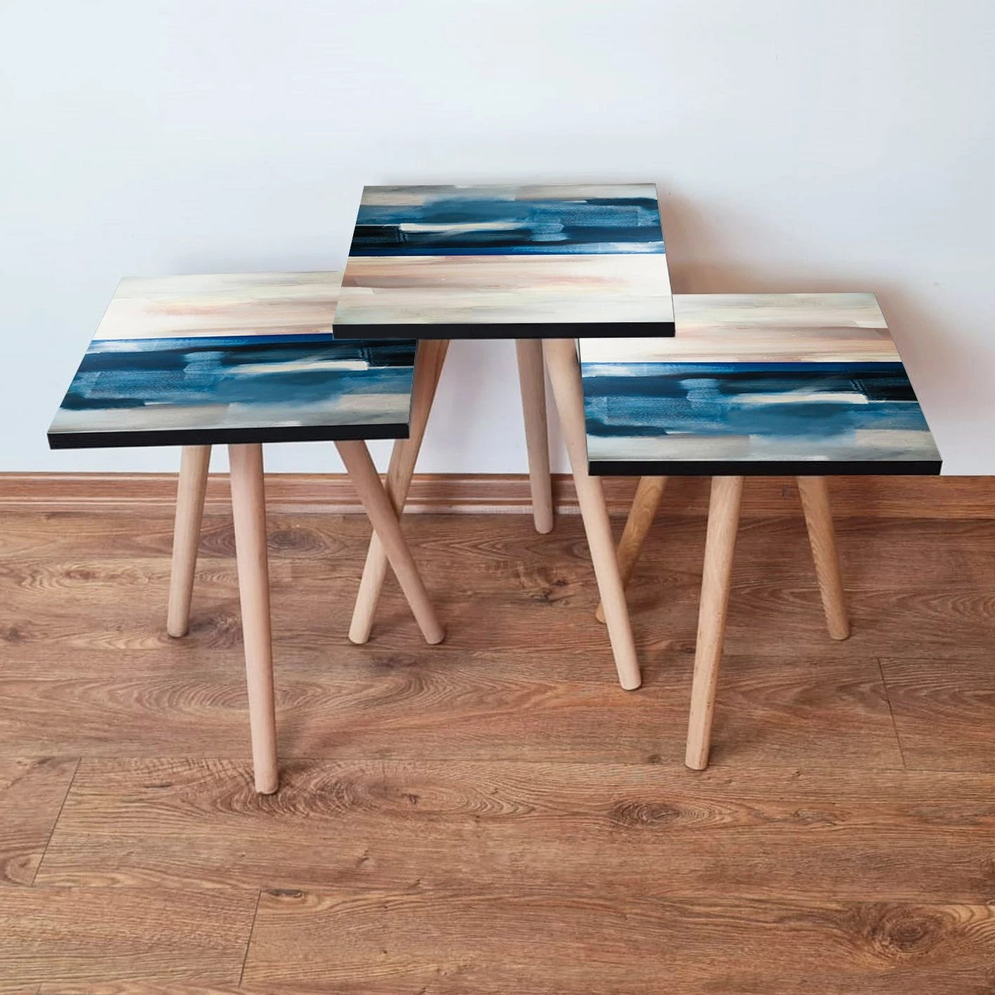 Set tavolinash ndihmëse, 3 copë, ngjyrë kaltër e errët, Skye Decor, 3Shp94