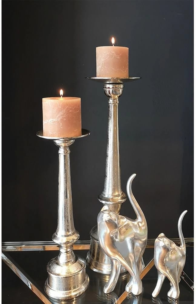 Mbajtës qirinjsh shtyllë, alumin, ngjyrë argjendi, 17x17x59 cm