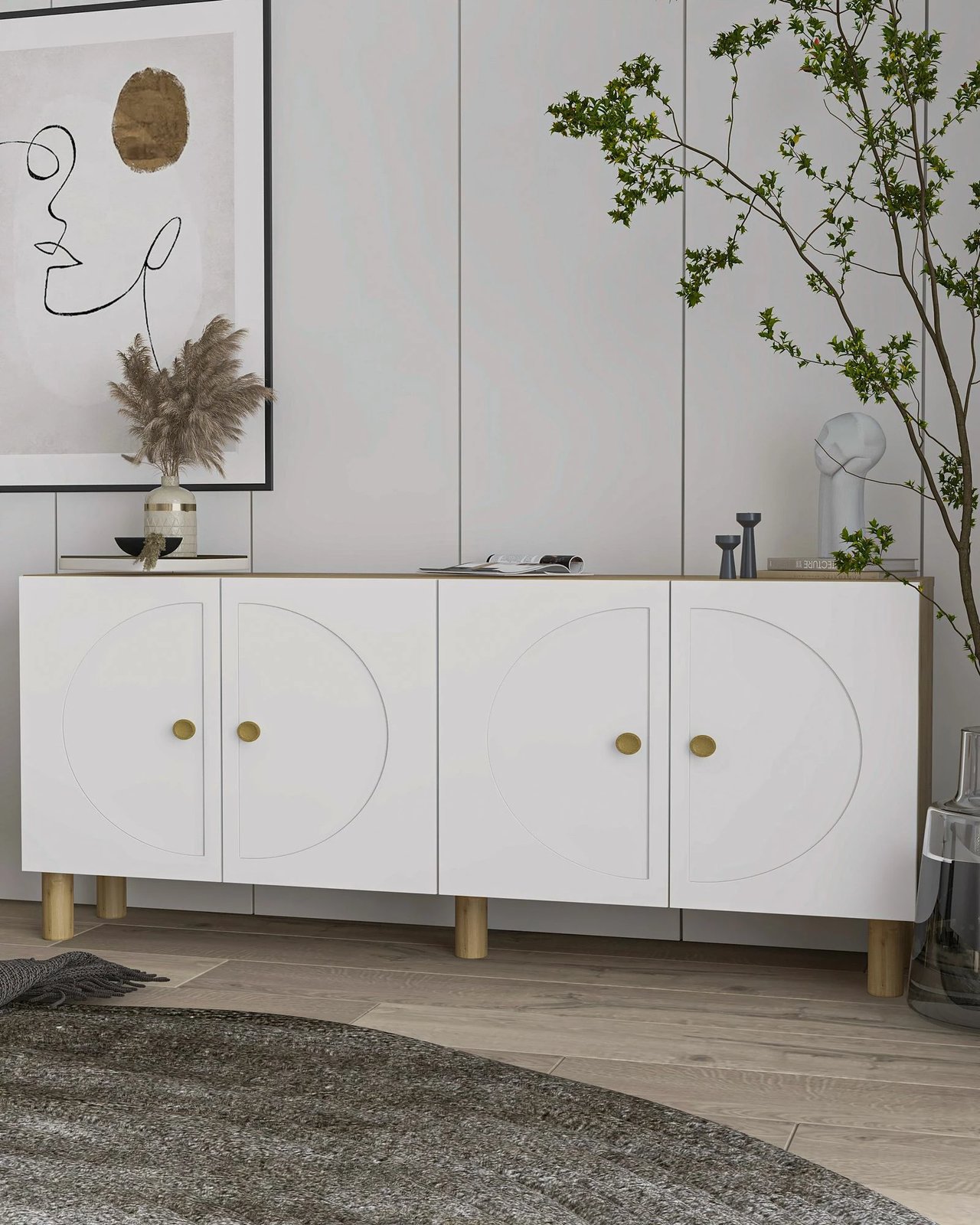 Konsol Skye Decor, Inci KB150 Bohem, ngjyrë lis safir dhe e bardhë